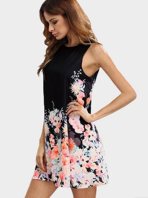 OEM Ladies Black Floral Dresses