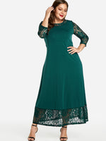 Wholesale Lace Long Sleeve Round Neck Plain Plus Size Dress