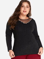 Wholesale Round Neck Plain Long Sleeve Black Plus Size Tops