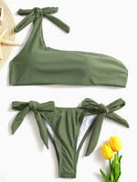 Wholesale Asymmetrical Tie-Up Sleeveless Bodycon Hem Green High-Waisted 2 Piece Bikini