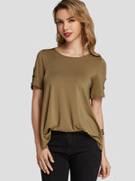 Wholesale Round Neck Plain Criss-Cross Short Sleeve Camel T-Shirts