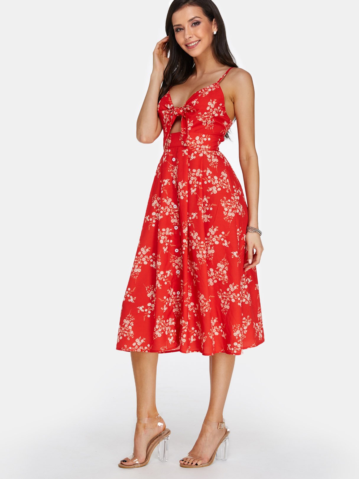 OEM Ladies Red Floral Dresses