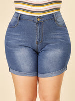 Wholesale Plain Zip Back Pockets High-Waisted Blue Plus Size Bottoms