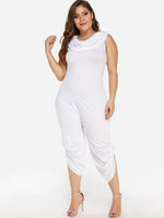 Wholesale Drape Sagging Plain Pleated Sleeveless White Plus Size Bottoms