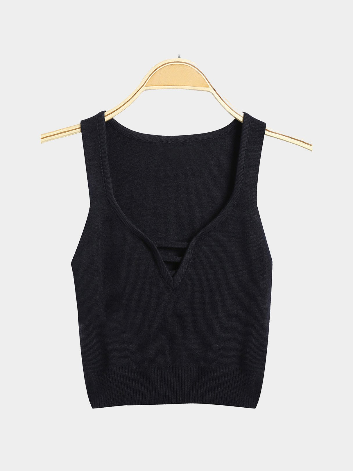 Wholesale Sleeveless V Neck Lace-Up Black Camis