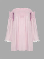 Wholesale Pink Off The Shoulder Long Sleeve Crochet Lace Embellished Mini Dress