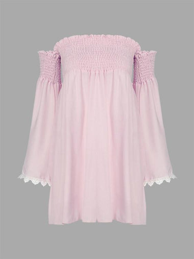 Wholesale Pink Off The Shoulder Long Sleeve Crochet Lace Embellished Mini Dress