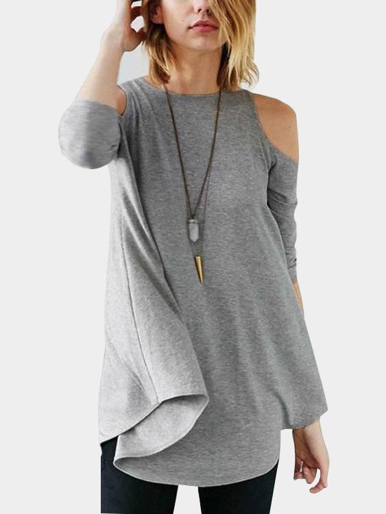 Wholesale Plain 3/4 Sleeve Irregular Hem Top
