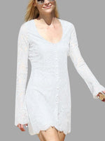 Wholesale White Scoop Neck Long Sleeve Plain High Waist Mini Dress