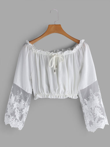 Wholesale Off The Shoulder Lace Pleated Sleeveless White Camis