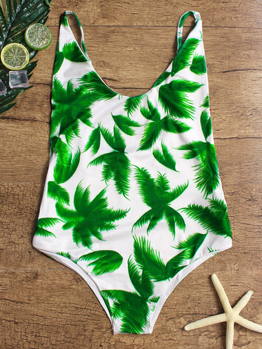 Wholesale V-Neck Floral Print Backless Sleeveless White One-Pieces