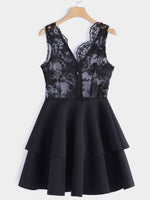 Wholesale V-Neck Sleeveless Embroidered Lace Tiered Hollow Dresses