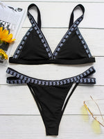 Wholesale Black V-Neck Sleeveless Plain Bodycon Bikini Swimwear