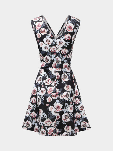 Wholesale Sleeveless Floral Print V Neck Dresses