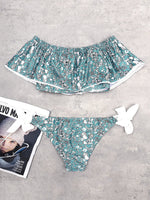 Wholesale Off The Shoulder Sleeveless Floral Print Tiered Bikinis