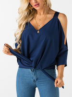 Wholesale Cold Shoulder Tie-Up 3/4 Sleeve Top