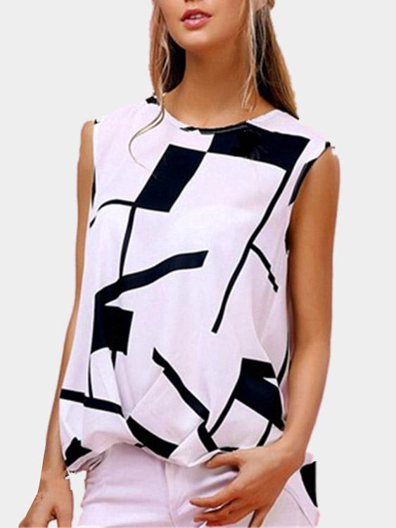 Wholesale Geometrical Sleeveless White Tank Top
