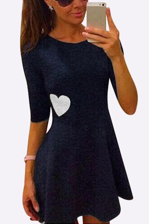 Wholesale Navy Round Neck Half Sleeve High Waist Casual Dresses