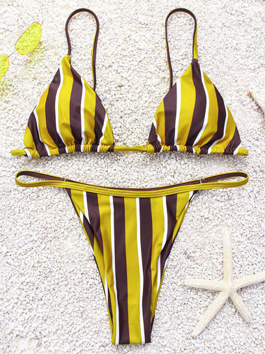 Wholesale V-Neck Sleeveless Stripe Spaghetti Strap Bikinis