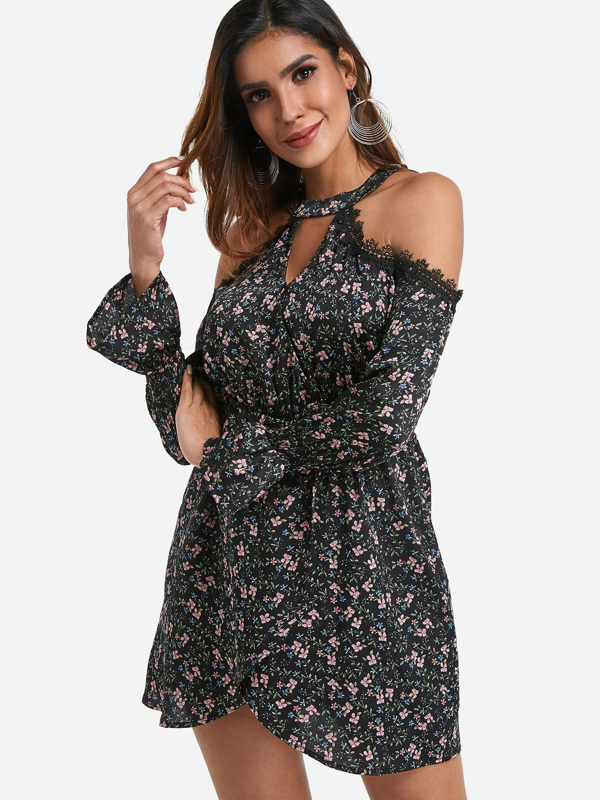 OEM Ladies Black Floral Dresses