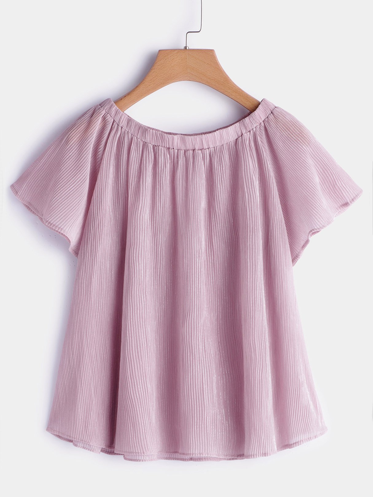 Wholesale Round Neck Off The Shoulder Short Sleeve Curved Hem Purple T-Shirts