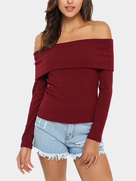 Wholesale Off The Shoulder Plain Backless Long Sleeve T-Shirts