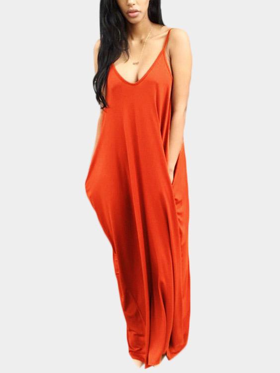 Wholesale Casual V-Neck Sleeveless Side Pockets Maxi Dresses 