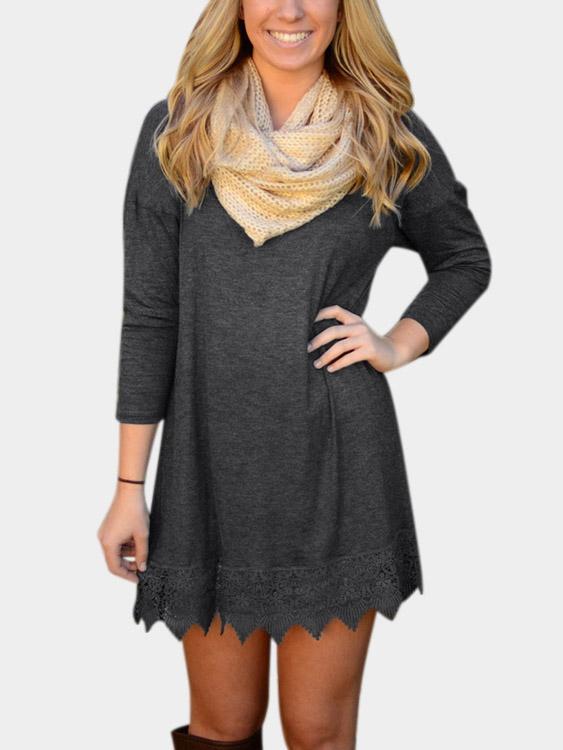 Wholesale Dark Grey 3/4 Sleeve Length Plain Lace Mini Dress