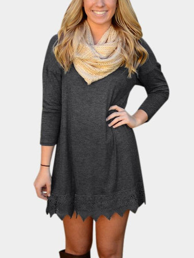 Wholesale Dark Grey 3/4 Sleeve Length Plain Lace Mini Dress
