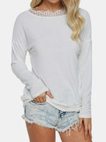 Wholesale Round Neck Plain Lace Long Sleeve T-Shirt