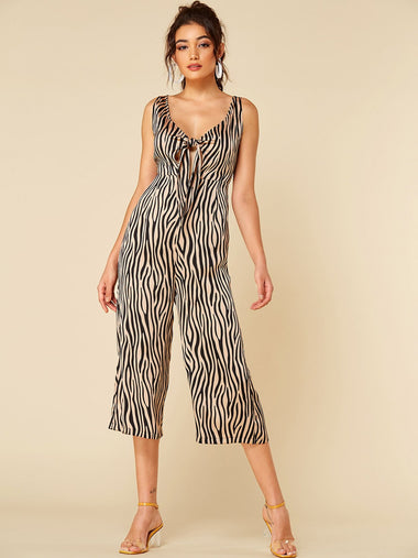 Wholesale V-Neck Zebra Zip Back Backless Hooded Sleeveless Orange Bodysuits