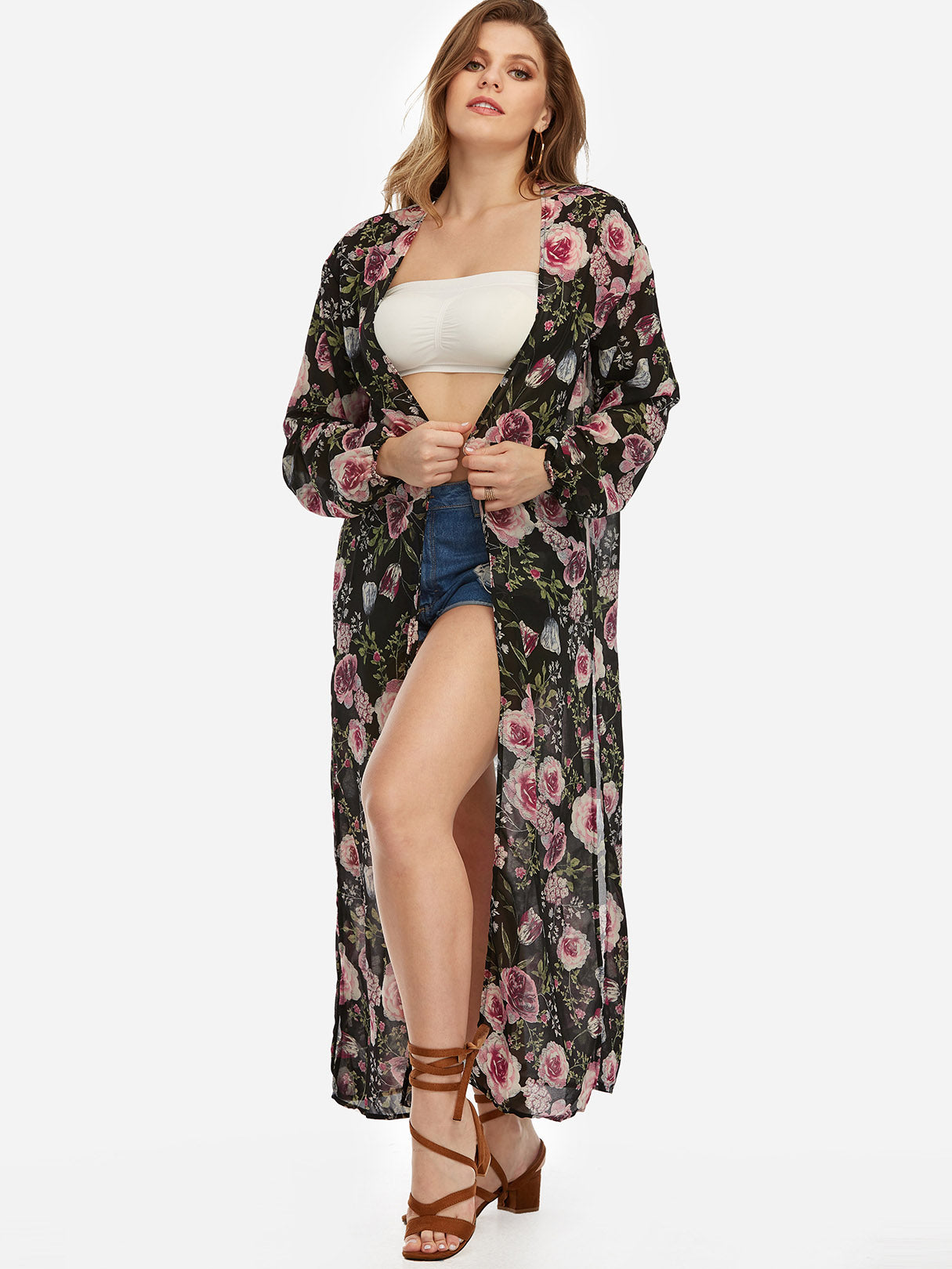 Wholesale Floral Print Black Plus Size Tops