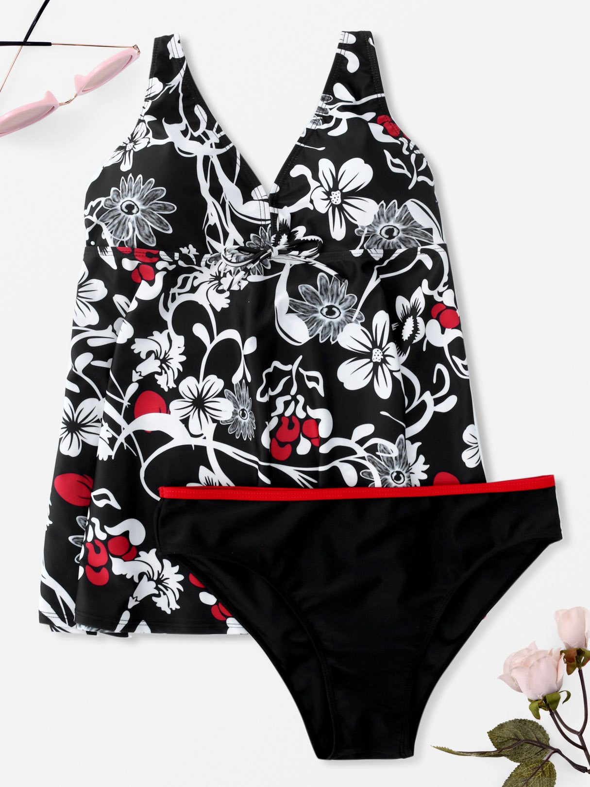 Wholesale Black V-Neck Floral Print Bikinis