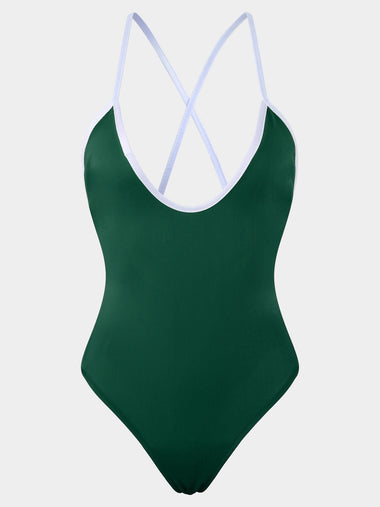 Wholesale V-Neck Sleeveless Plain Backless One-Pieces Swimwears