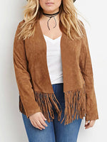Wholesale Tassel Long Sleeve Tassel Hem Brown Plus Size Coats & Jackets