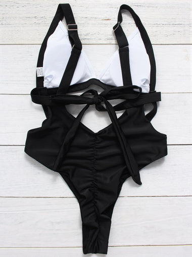Wholesale V-Neck Plain Backless Cut Out One-Pieces