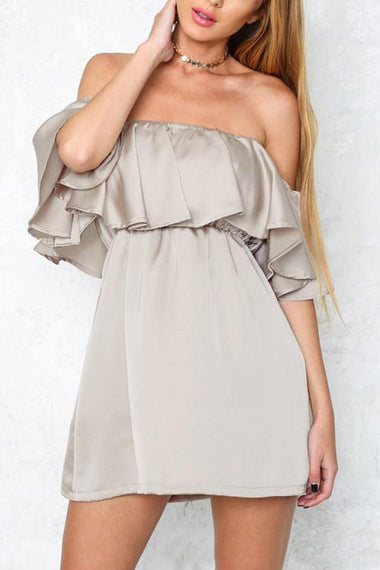 Wholesale Ivory Strapless Off The Shoulder Short Sleeve Mini Dress