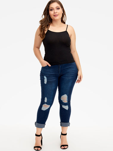 Wholesale Plain Random Ripped Navy Plus Size Bottoms