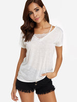 Wholesale Lace Short Sleeve White T-Shirts