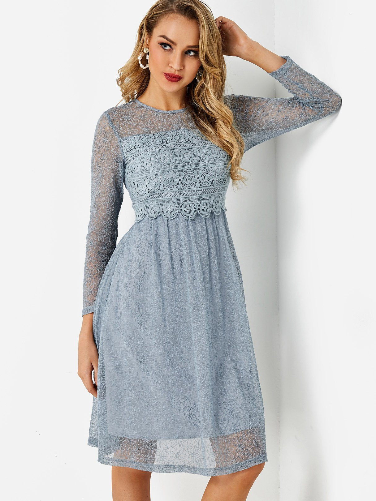 OEM Ladies Blue Midi Dresses