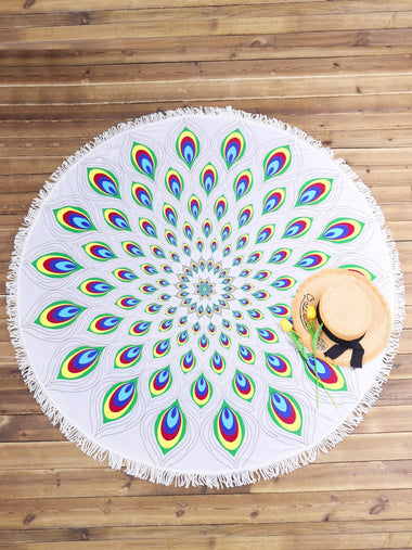 Wholesale Feather Print Round Peacock Tessel Beach Towel