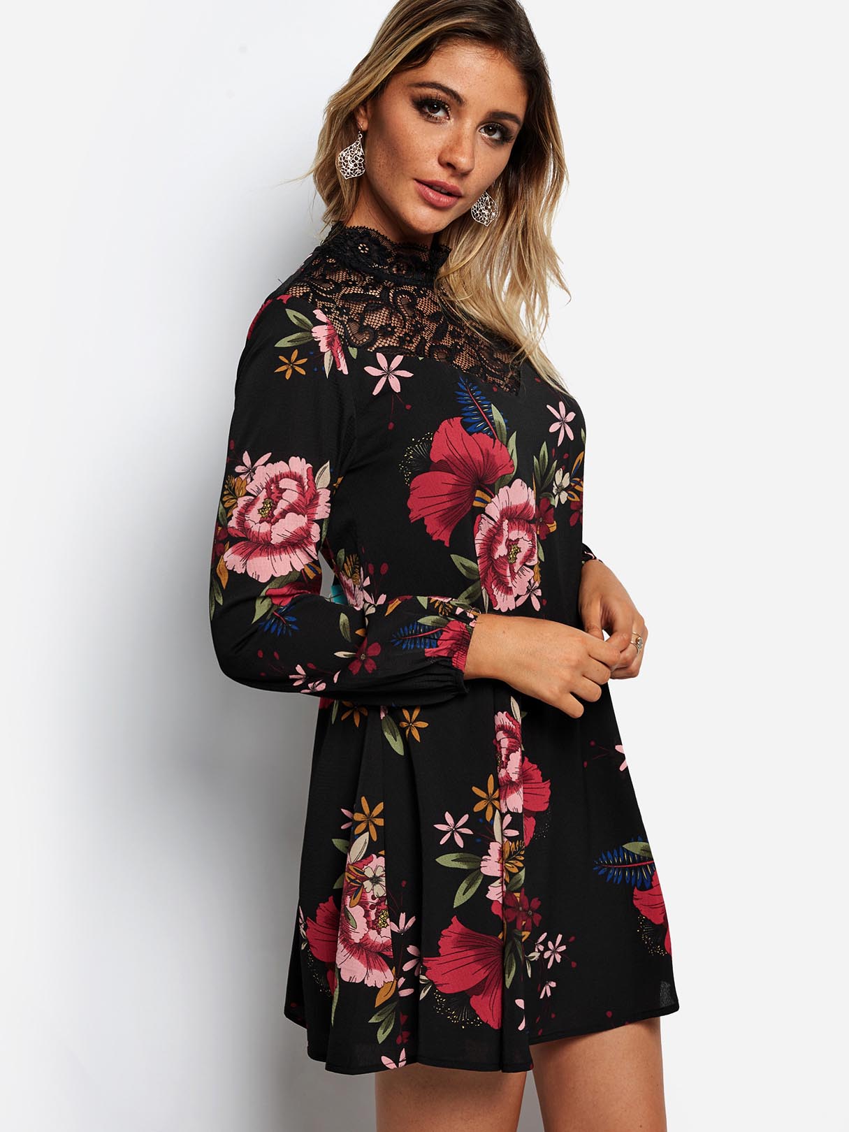 OEM Ladies Black Floral Dresses