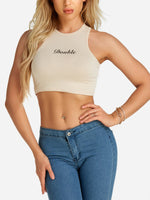 Wholesale Round Neck Letter Cut Out Sleeveless Camo Camis