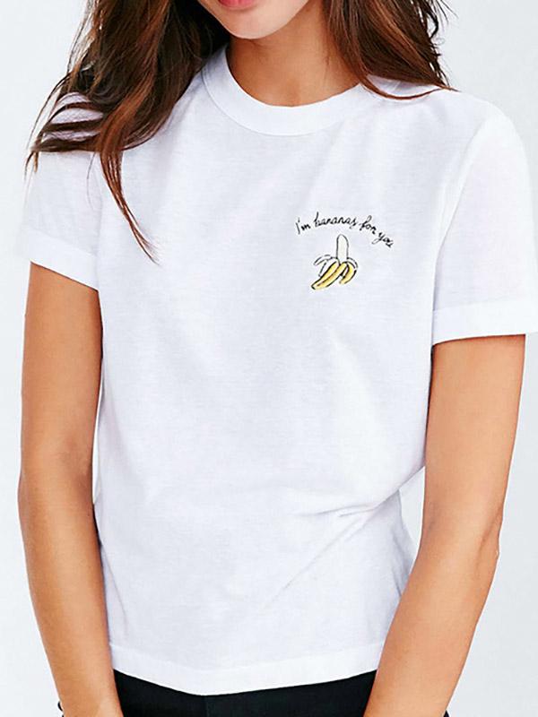 Wholesale Round Neck Letter Printed Short Sleeve White T-Shirts