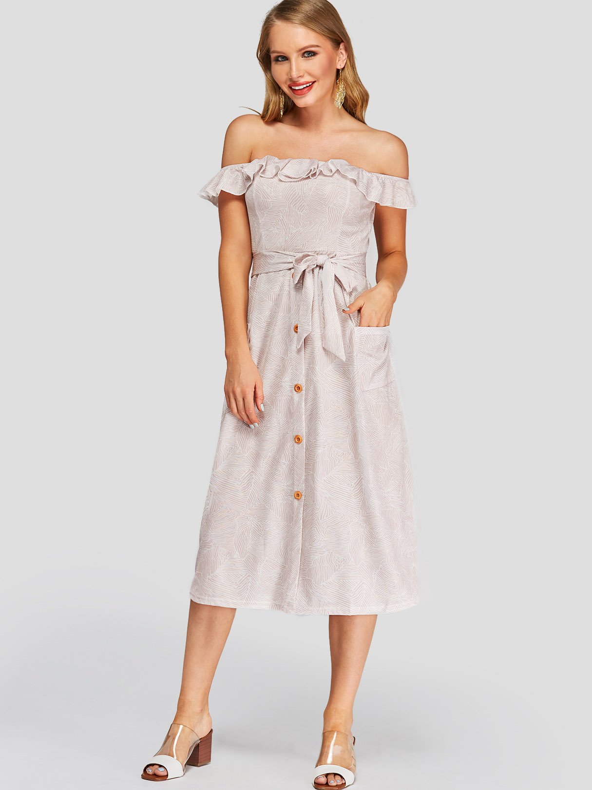 NEW FEELING Womens Apricot Off The Shoulder Dresses