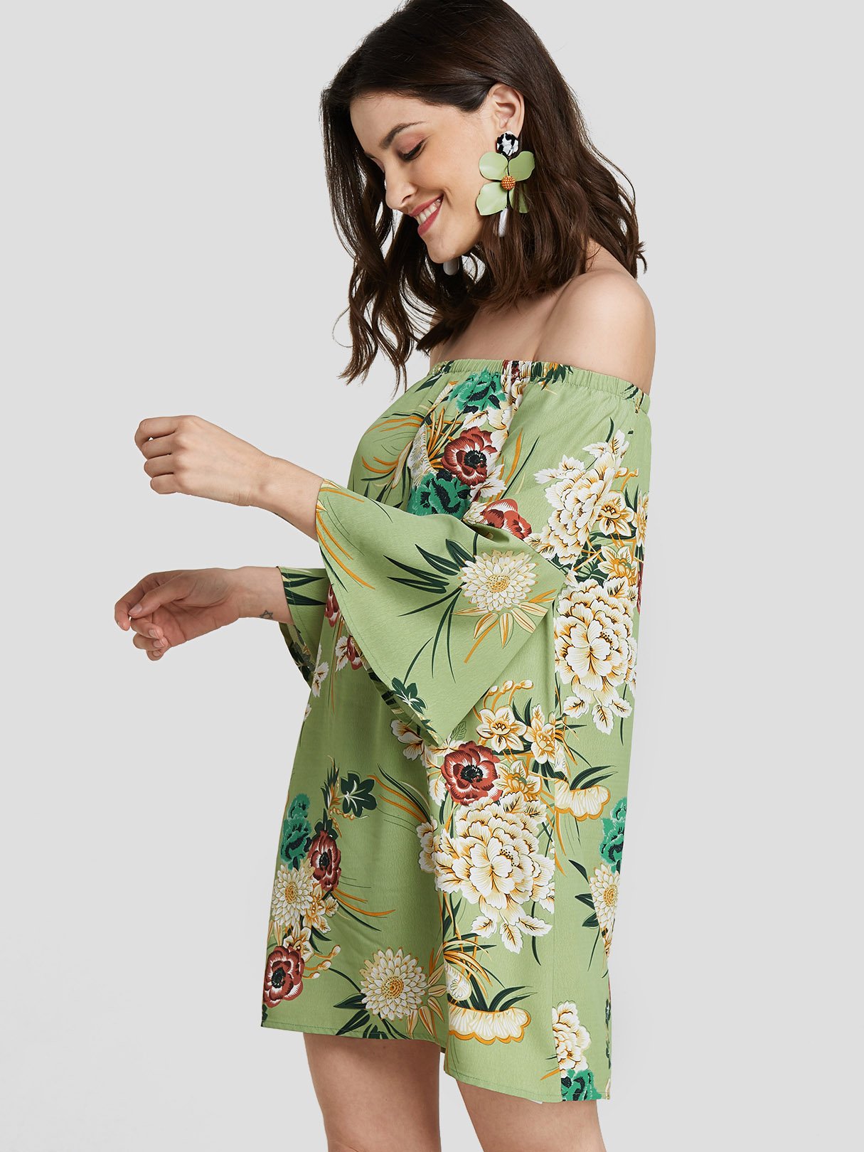 OEM Ladies Green Floral Dresses