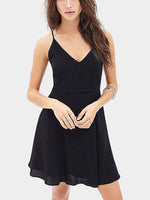 Wholesale Black V-Neck Plain Backless Sexy Dresses