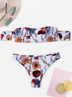 Wholesale Strapless Short Sleeve Floral Print Bodycon Two Piece Bikinis