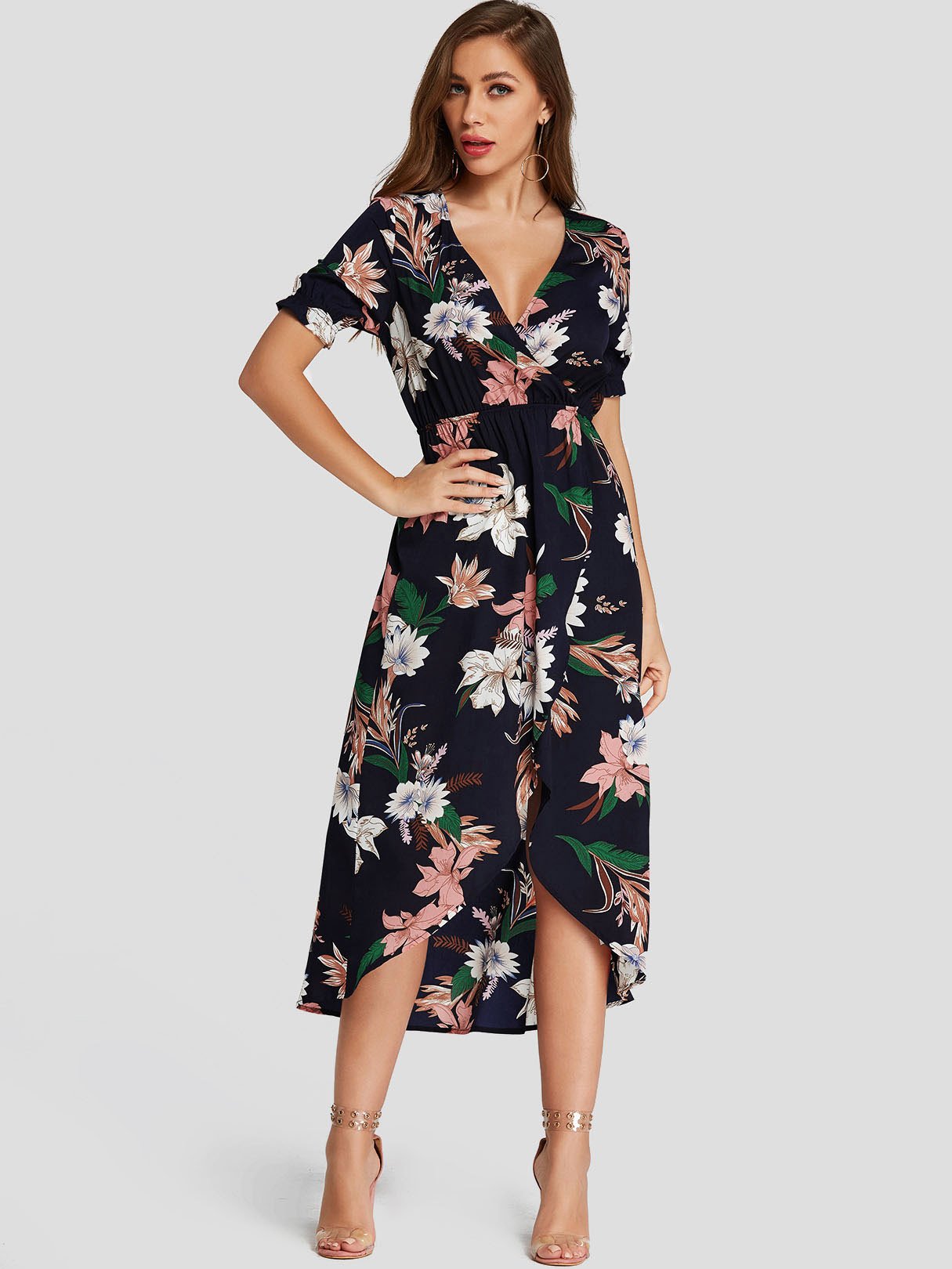 OEM Ladies Navy Floral Dresses