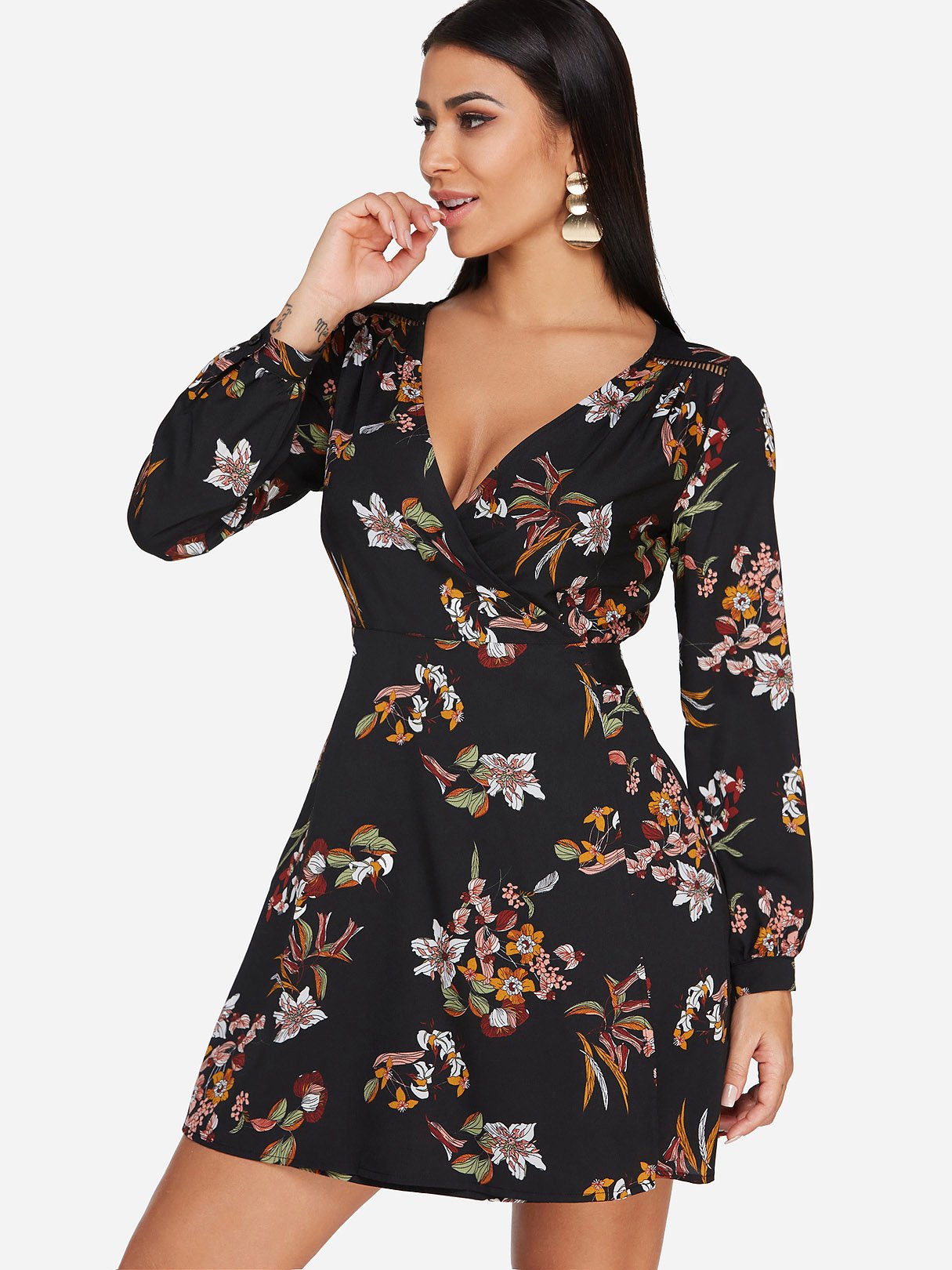 OEM Ladies Black Floral Dresses